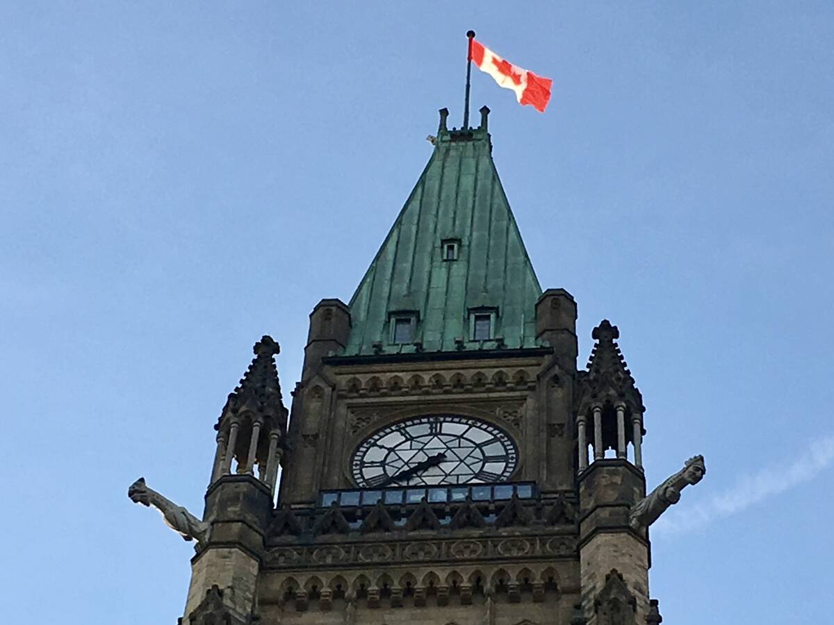 A Canadian flag flies at the top of one of the Parliament buildings in Ottawa.