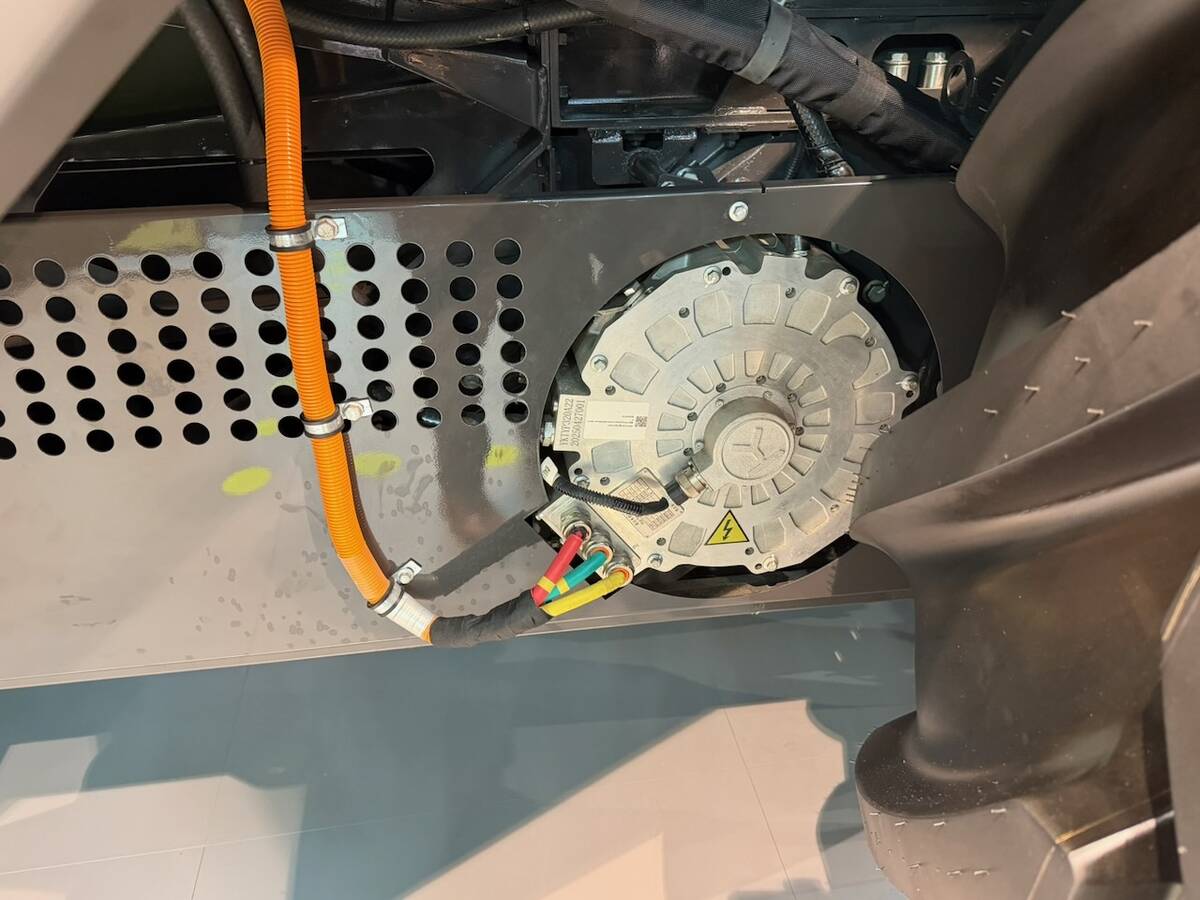 Zoomlion's electric drive for the auger is one of several electric motors on a concept combine shown at Agritechnica 2025.