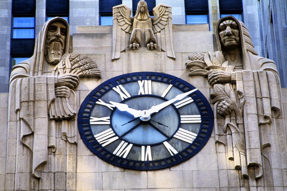 Detail from the front of the CBOT building in Chicago.