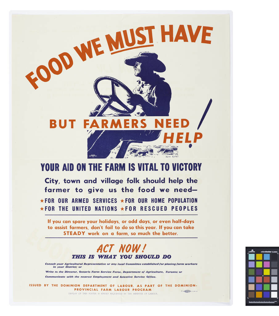 A Second World War poster encourages Canadians to help farmers during war-time labour shortages. Image: Courtesy of the Canadian War Museum