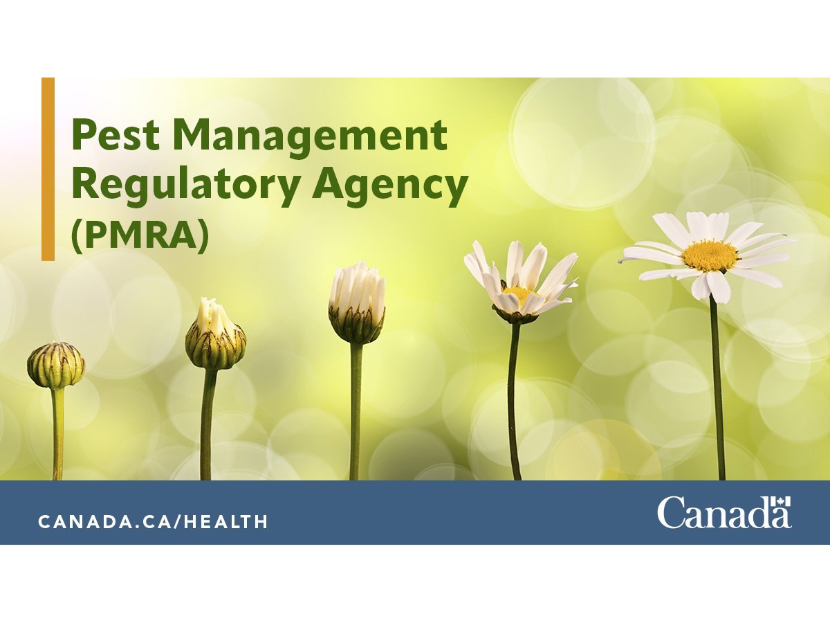 A screecap of a Pest Management Regulatory Agency slide with the agency's name on it, and a series of flowers going from being closed to in full bloom.
