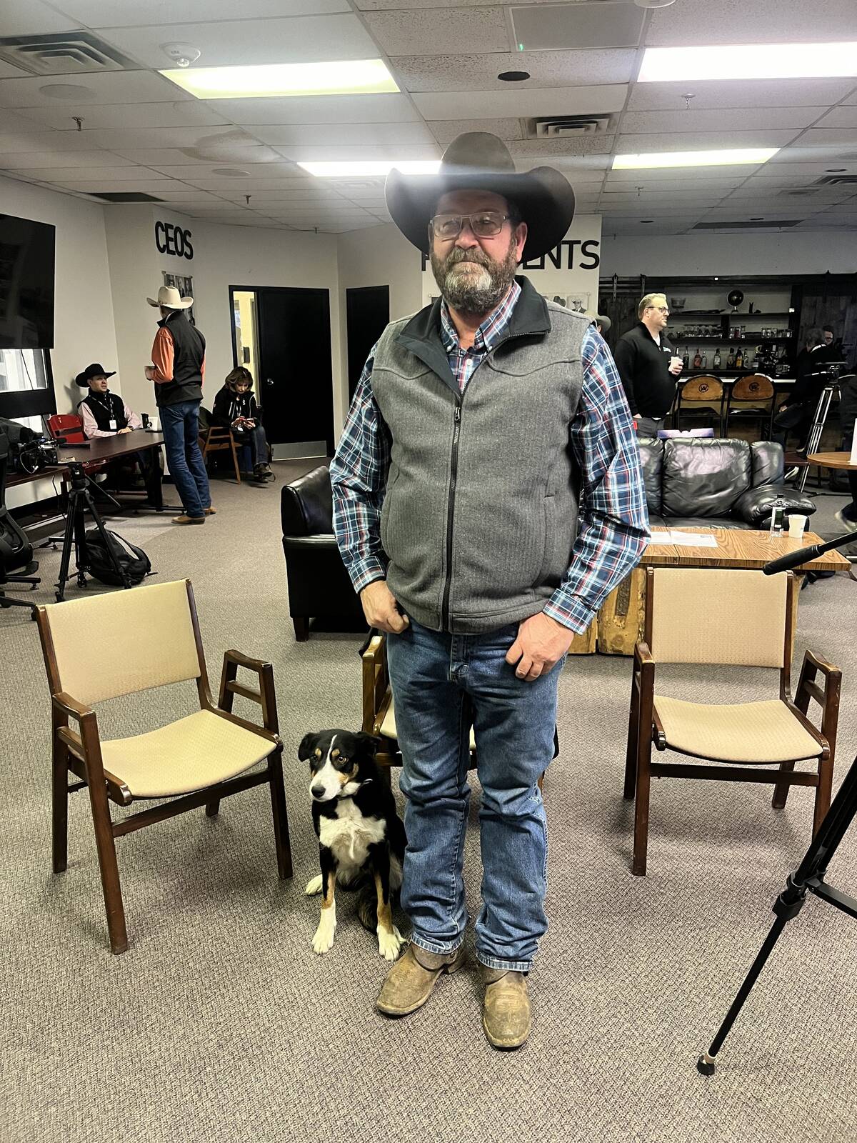 Clint Christiansen with his dog, June, after winning the cattle dog championships on Thursday, November 27, at Agribition.