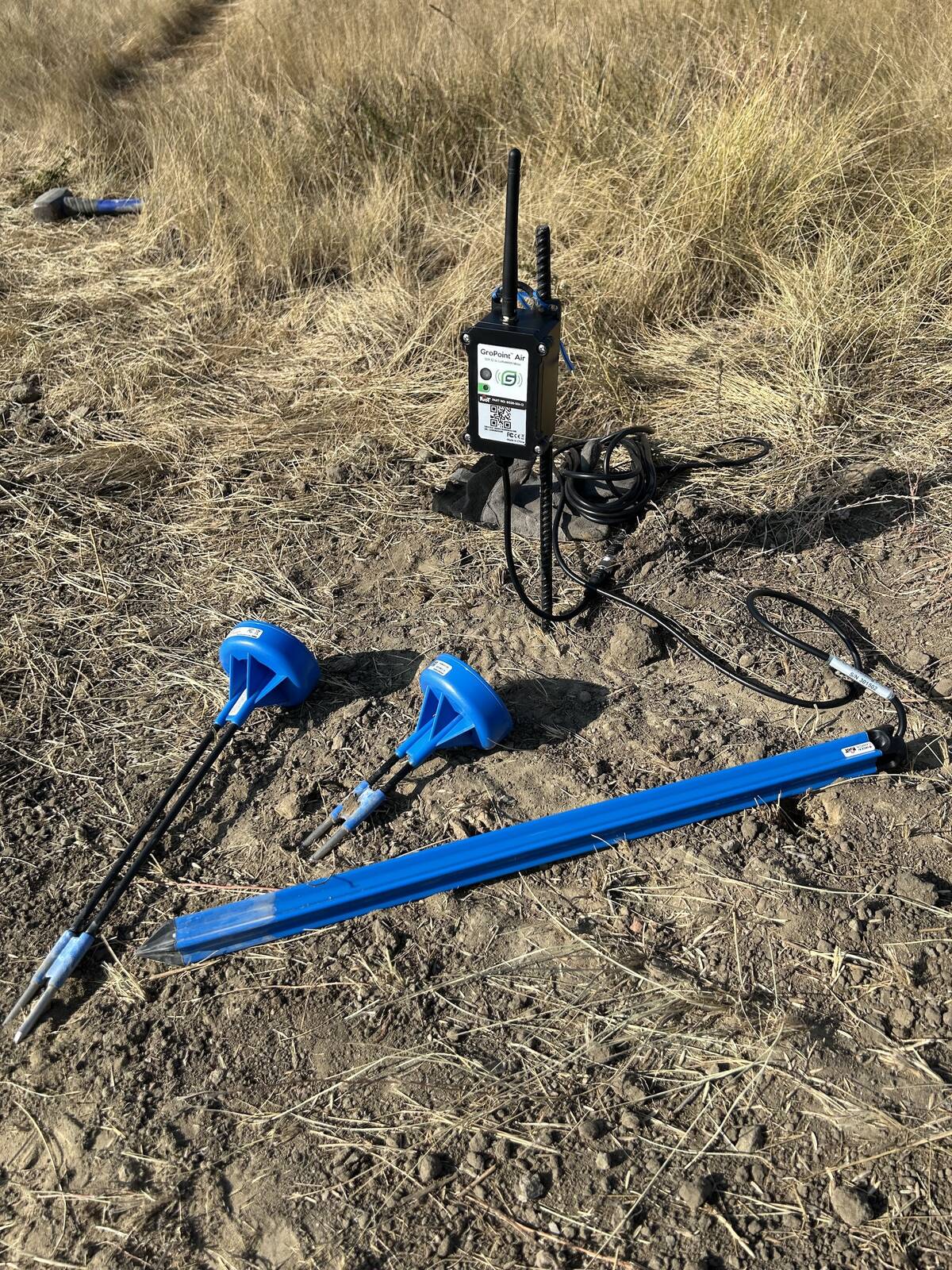 These sensors are placed within fields to measure things like soil moisture and soil temperature. Understanding how these properties interact with nitrous oxide will help provide feedback to farmers about nitrogen application. 