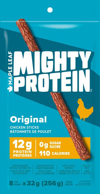 Mighty Protein sticks are a powerful new way to fuel active lifestyles with high-quality meat protein (CNW Group/Maple Leaf Foods Inc.)