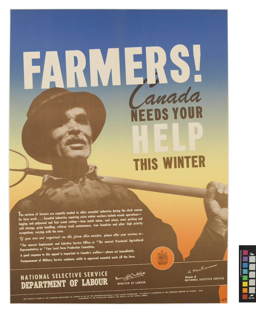 A Second World War poster encourages farmers to help in the war effort. Image: Courtesy of the Canadian War Museum
