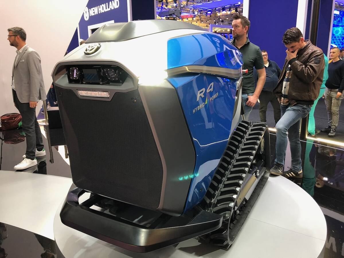 CNH's R4 concept robot on the floor at Agritechnica 2025.