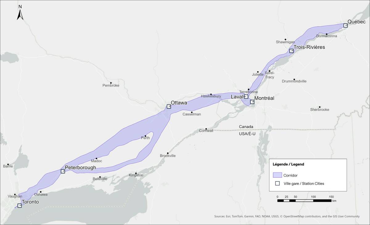 The project would run through Eastern Ontario with either a north or south corridor. The final route will be decided based on community consultations. Photo:Supplied/Alto