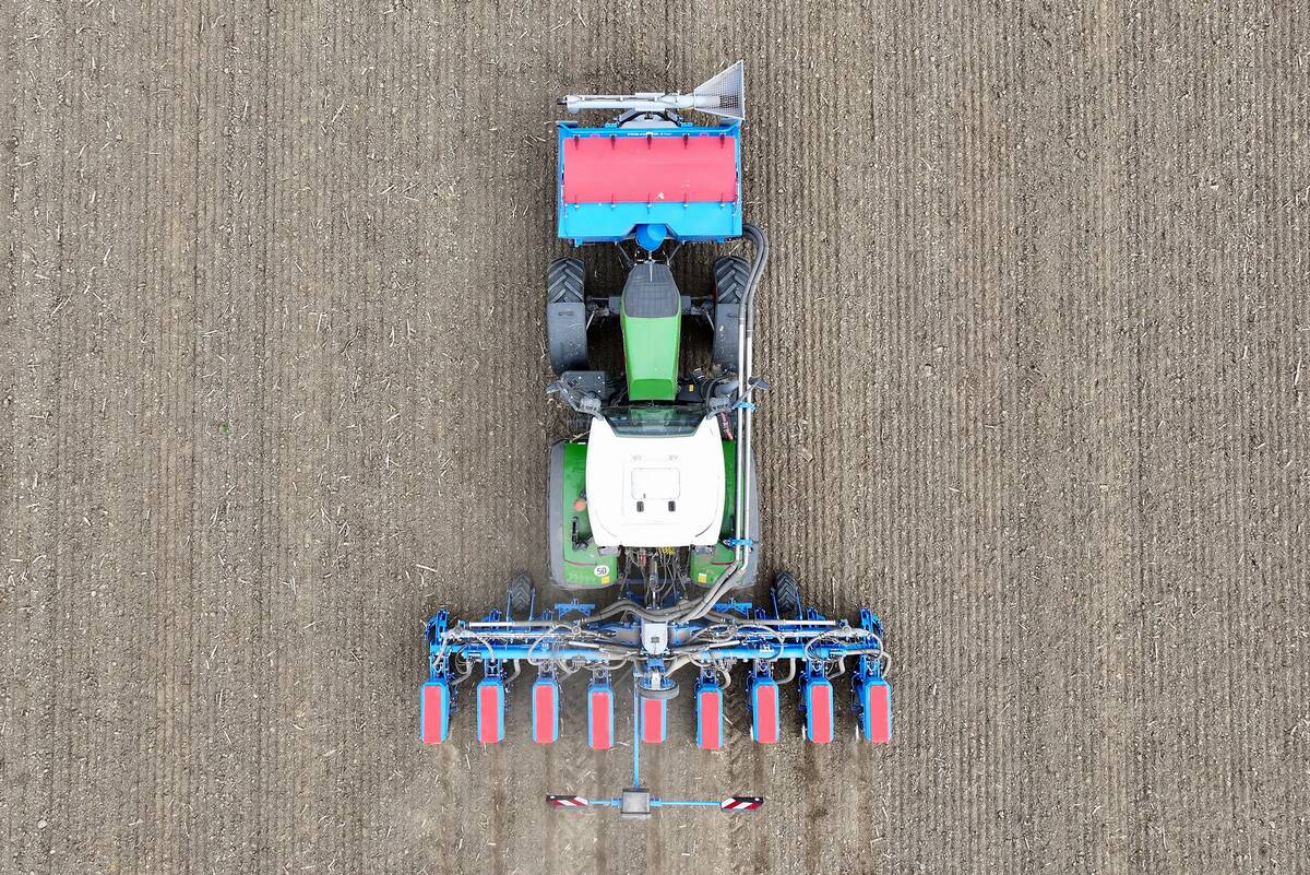 Lemkens’ Faya MF precision seed drill in a nine-row configuration working in the field.  Photo: Lemken