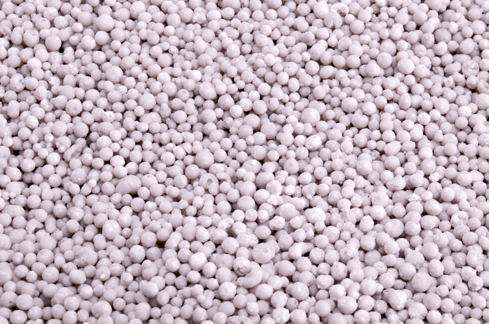 Pellets of urea fertilizer.