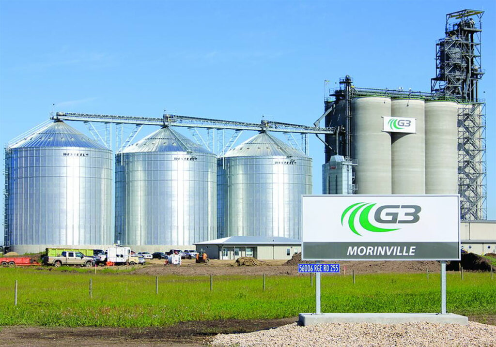 A photo of the G3 inland terminal in Morinville, Alberta, on a sunny summer day.