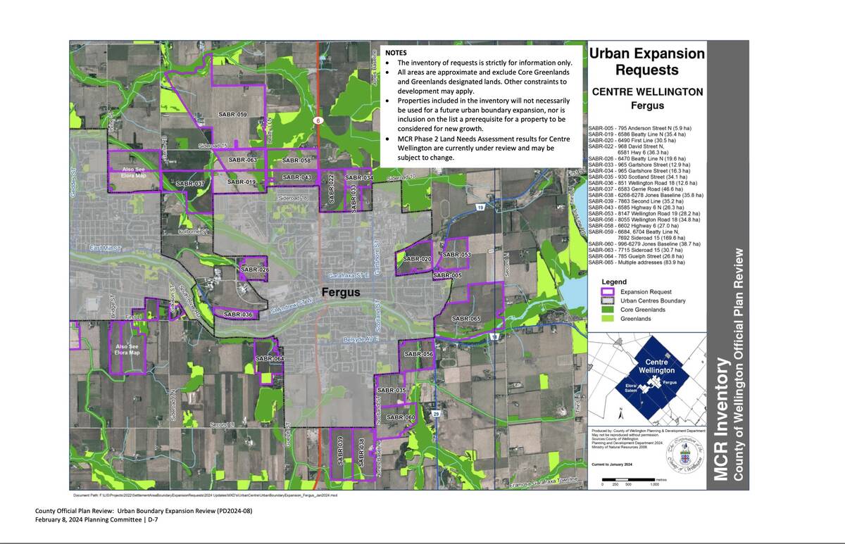 The Wellington County Official Plan highlights several areas outside of Fergus slated for urban expansion. Photo: Township of Centre Wellington.