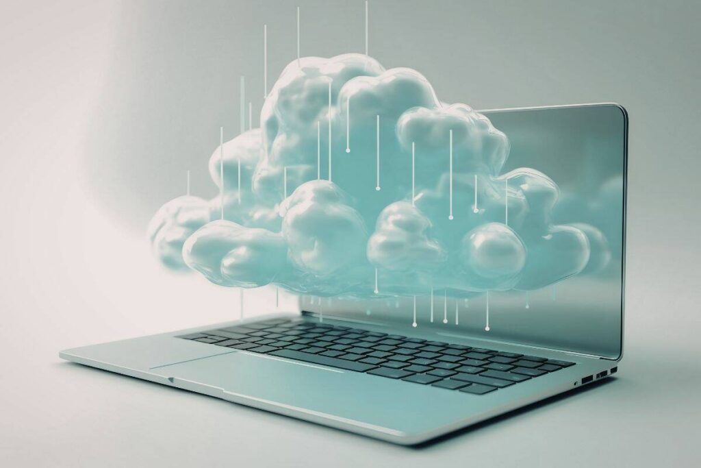 A graphic of a cloud overtop a laptop computer depicting 