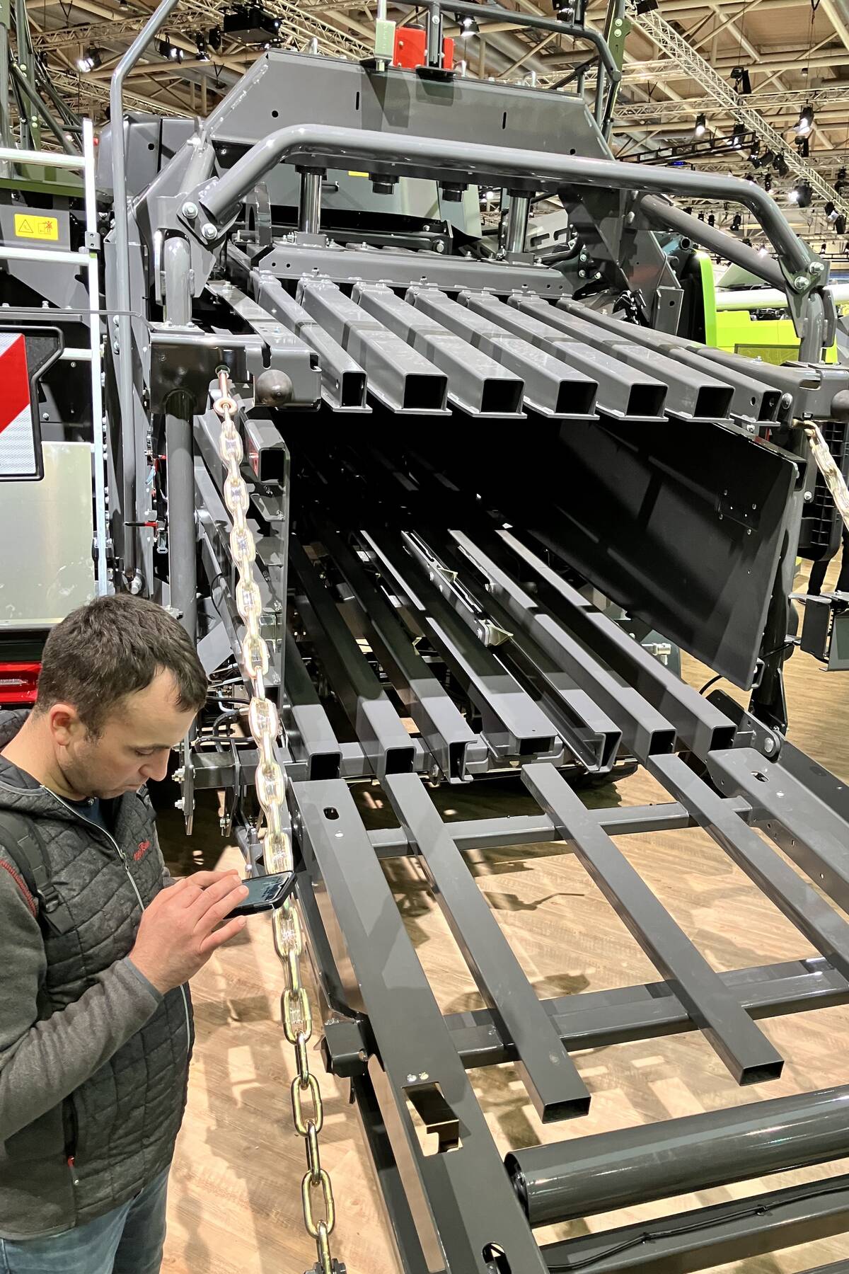 The rear chute of the Cubix large square baler at Agritechnica last November.  Photo: Greg Berg
