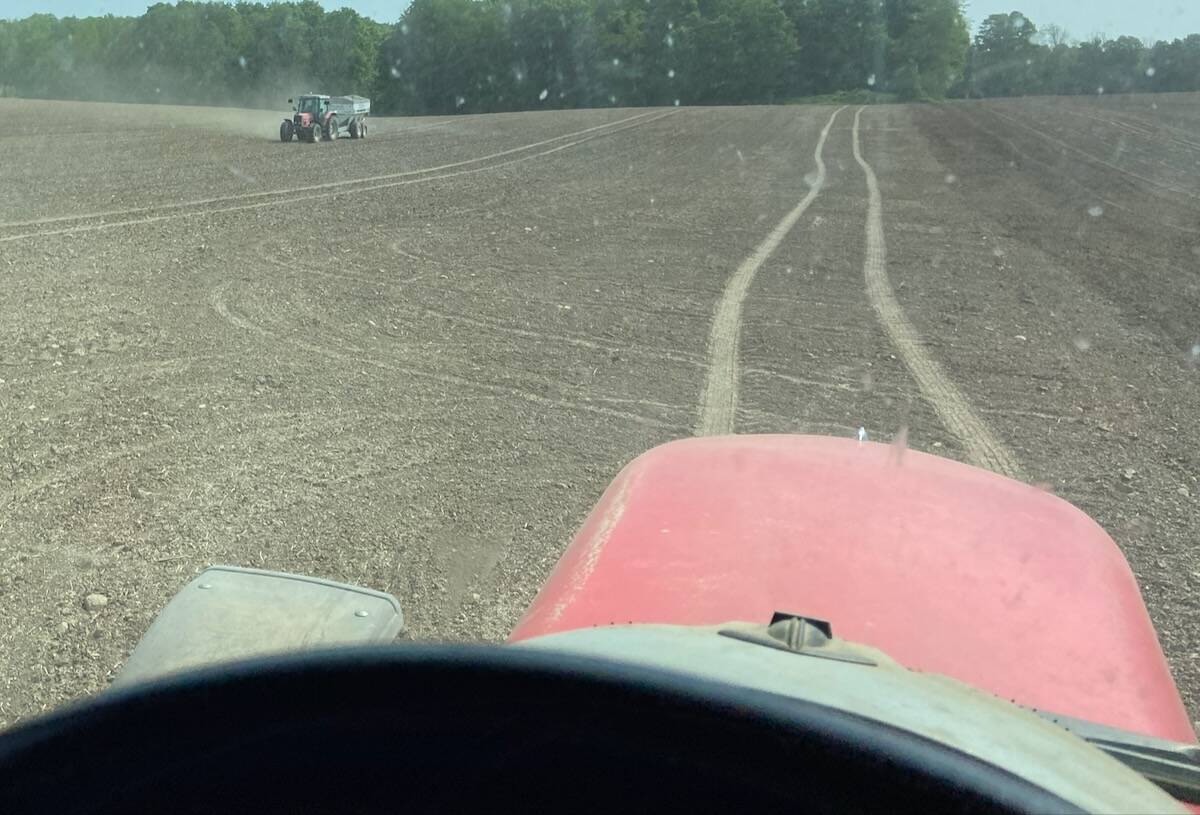 Fertilizer being spread on a Huron County farm. Photo: File