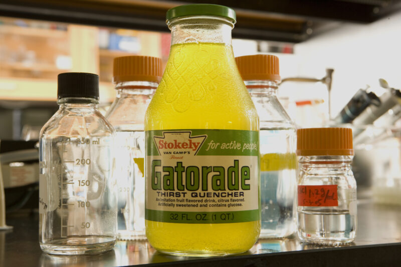This undated photo provided by University of Florida Archives via PepsiCo on Friday, April 10, 2026, shows a Gatorade sports drink. (University of Florida Archives via PepsiCo via AP)