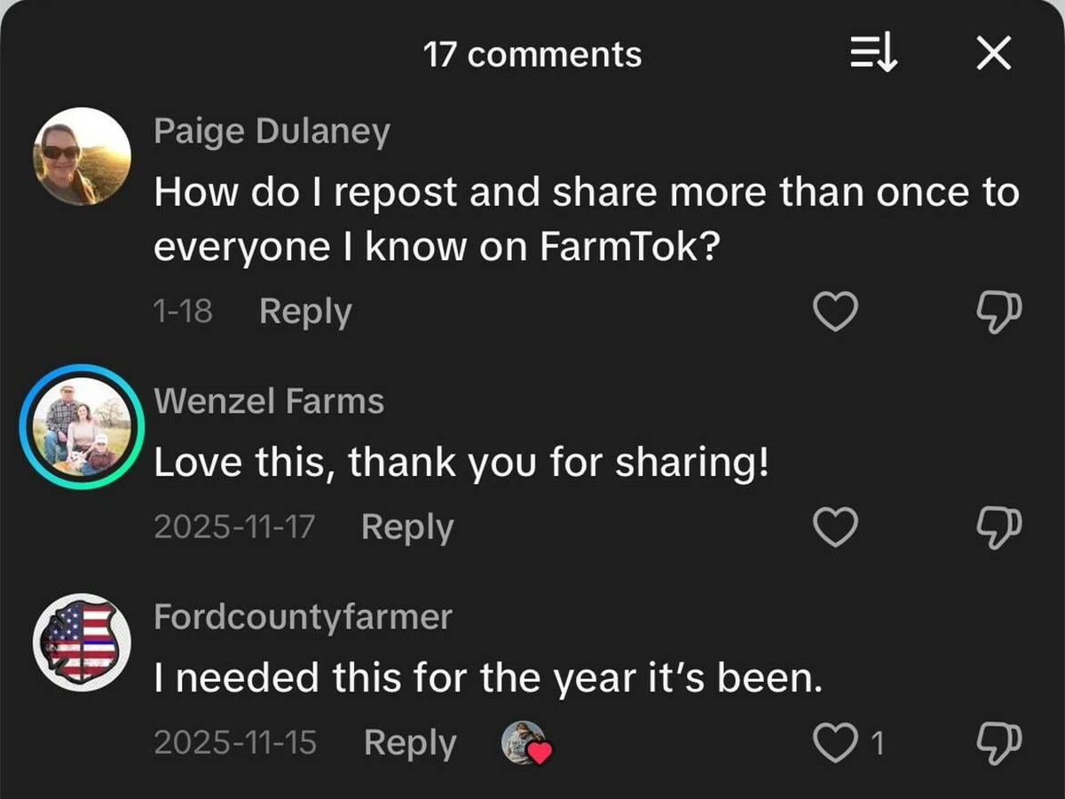 Dirt Road Collective TikTok comments.