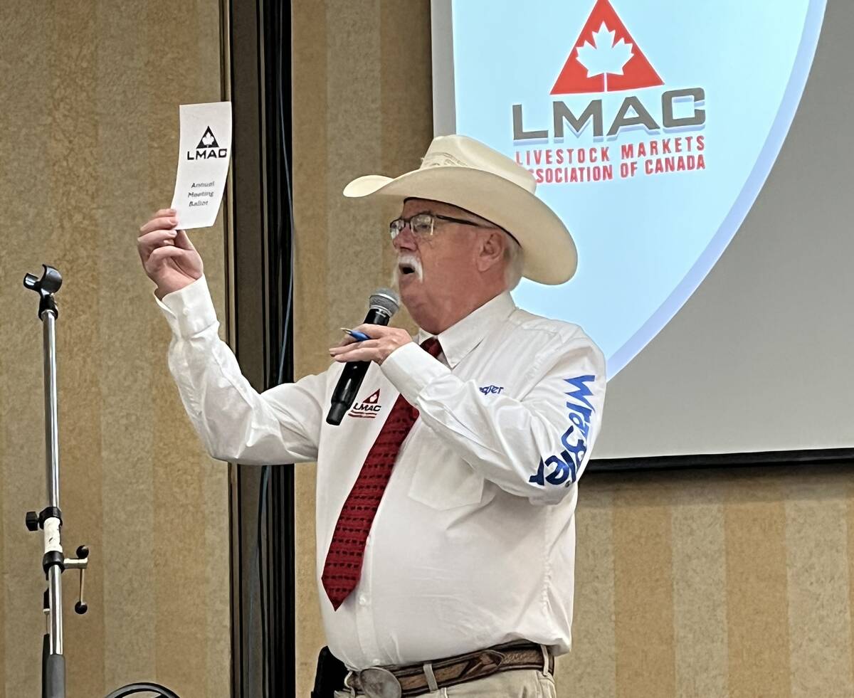 Rick Wright of the Livestock Markets Association of Canada speaking at its 45th annual convention in Medicine Hat, Alberta.