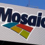 The Mosaic logo at the top of Mosaic Stadium in Regina, Saskatchewan.