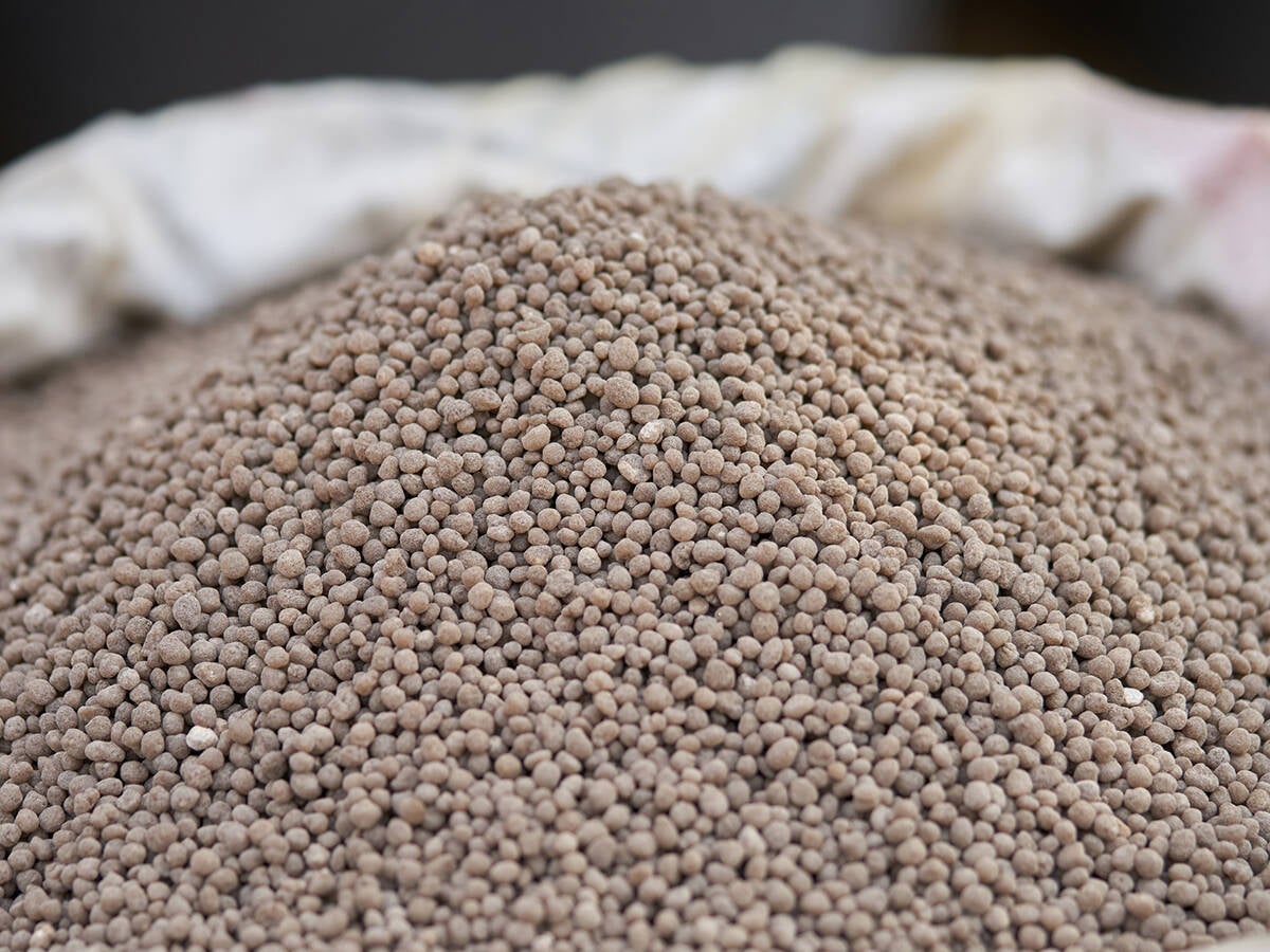 18-46-0, Diammonium phosphate (DAP) fertilizer in a white bulk bag.