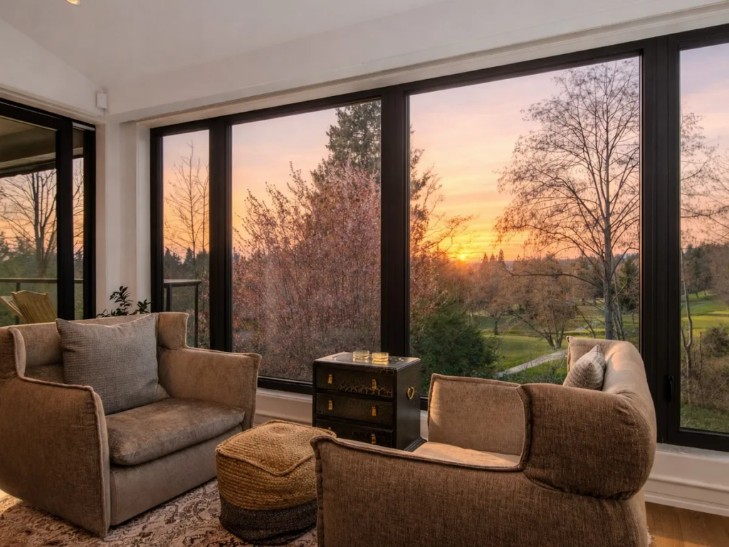 This three-bedroom home is part of Yewbrook Place, a unique development overlooking the Marine Drive Golf Club in Vancouver.